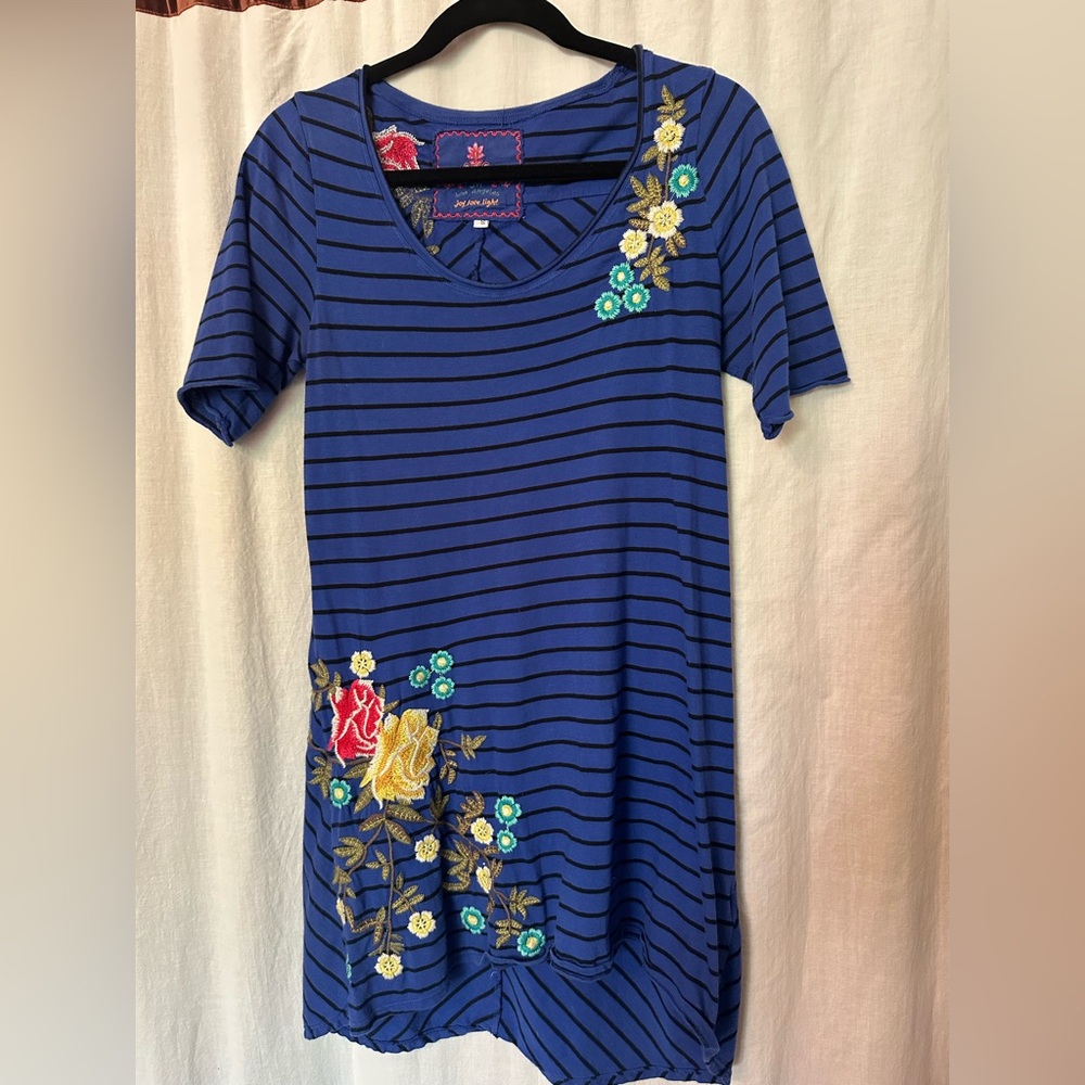 Blue Striped Floral Embroidered dress